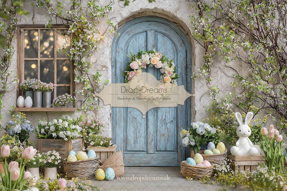Backdrop-Ostern-Sz2025004-Türe-Blumen-Osterdekoration